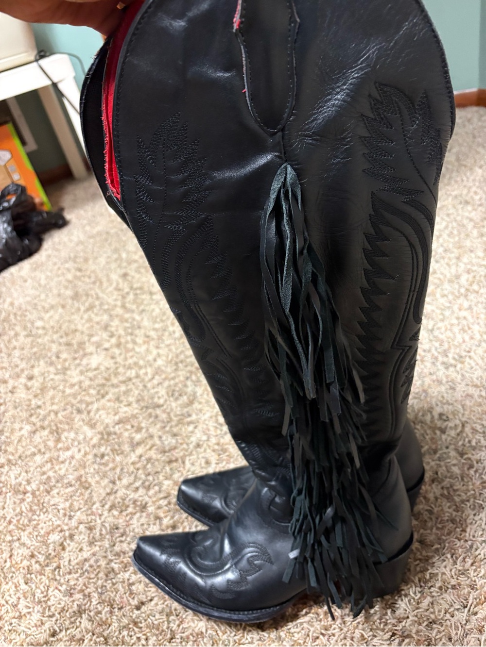 Black Fringe Leather Western Boots - women Men